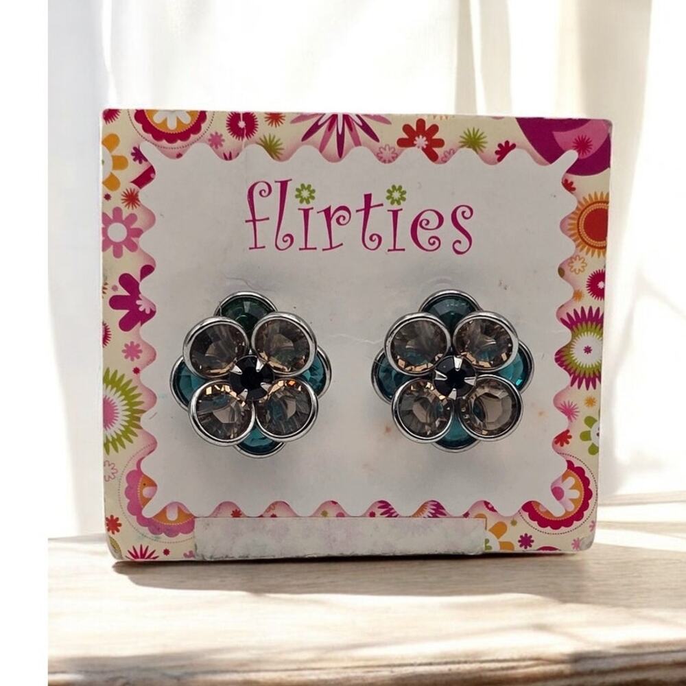 Blue Crystal Floral Stud Earrings Garden Party Romance